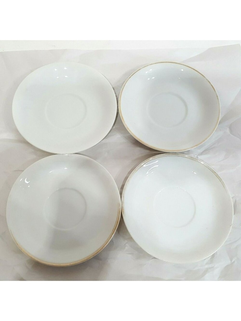Set 4 Vintage Porcelain China Saucer Small Plates White With Gold Trim Japan 6"
